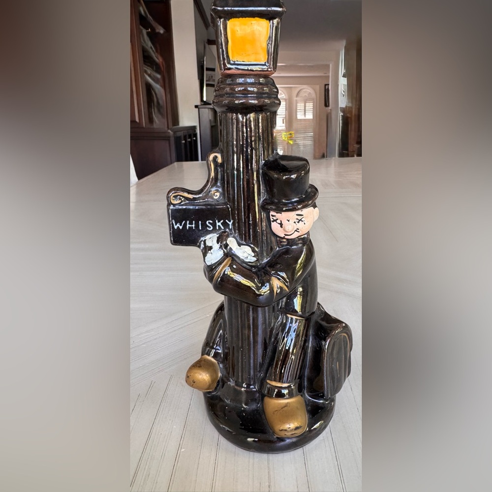 Vintage 1950s “Drunk Sleeping on Whiskey Streetpost” Redware Whiskey Decanter
